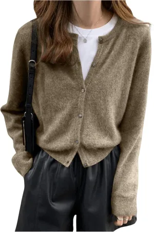 SHENHE Women's Crewneck Button Down Long Sleeve Cardigan Loose Casual Sweater Top