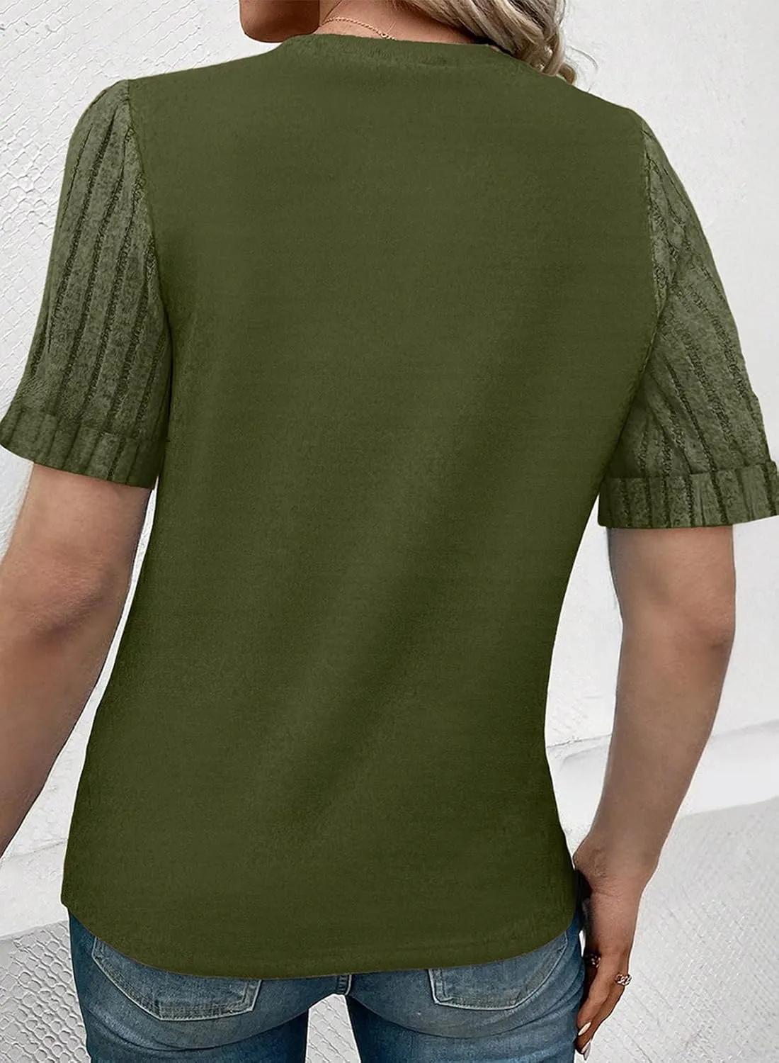 SHEWIN Women's Short Sleeve Summer Tops Crewneck Knit Solid Loose Casual Basic T Shirts Tee Blouses