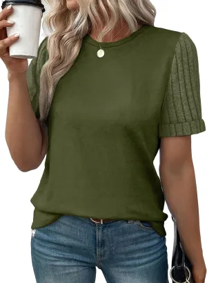 SHEWIN Women's Short Sleeve Summer Tops Crewneck Knit Solid Loose Casual Basic T Shirts Tee Blouses