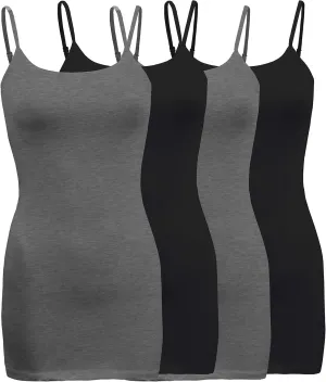 ShezPretty 4 Pack - Women's Basic Cami with Adjustable Spaghetti Straps Tank Top