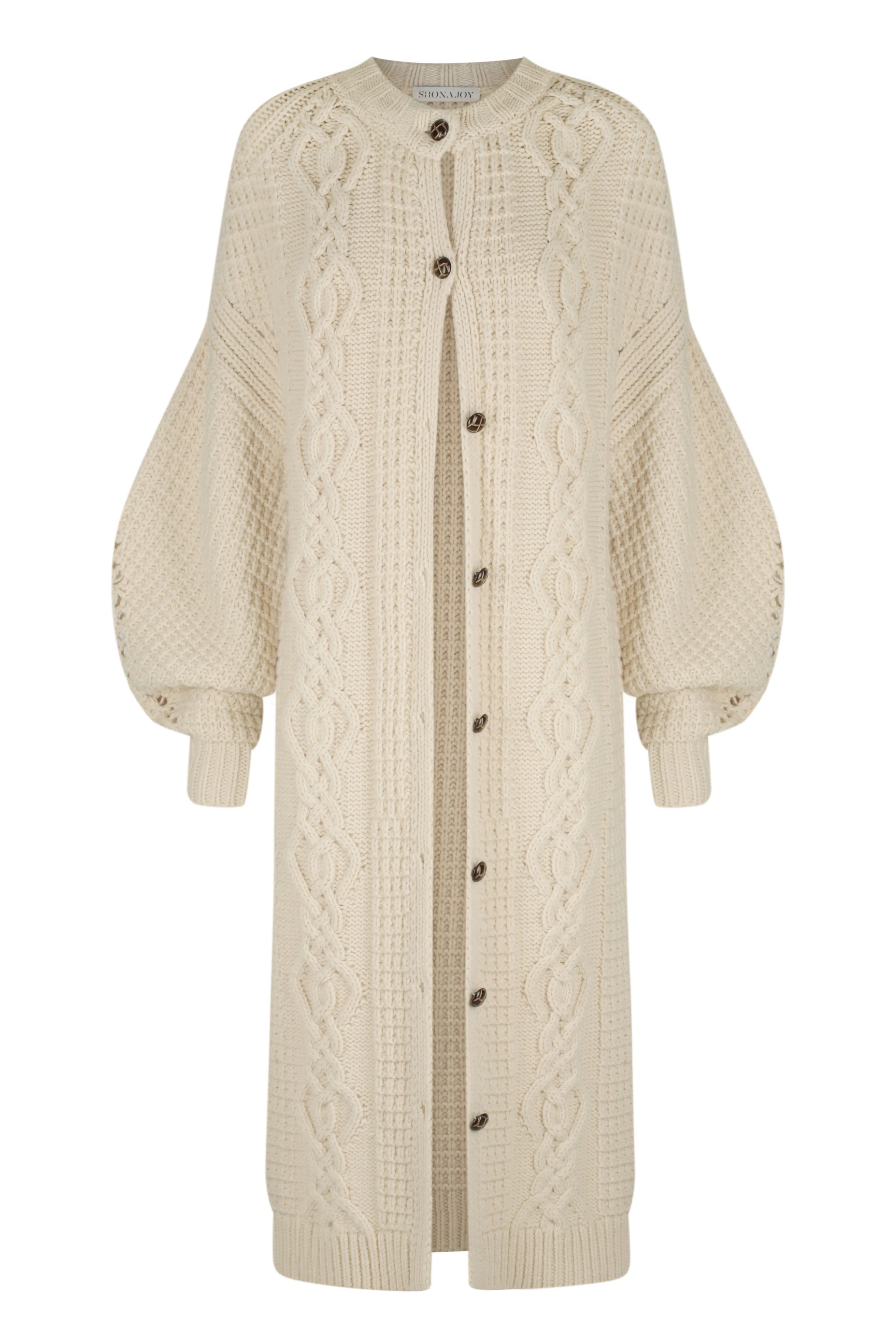 Shona Joy Piper Cocoon Sleeve Cable Midi Cardigan In Oatmeal