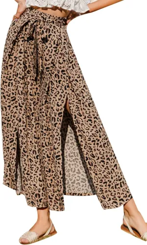 Simplee Women's Casual Split Wide Leg Pants High Waist Palazzo Flowy Beach Pants Summer Boho Lounge Pants with Pockets
