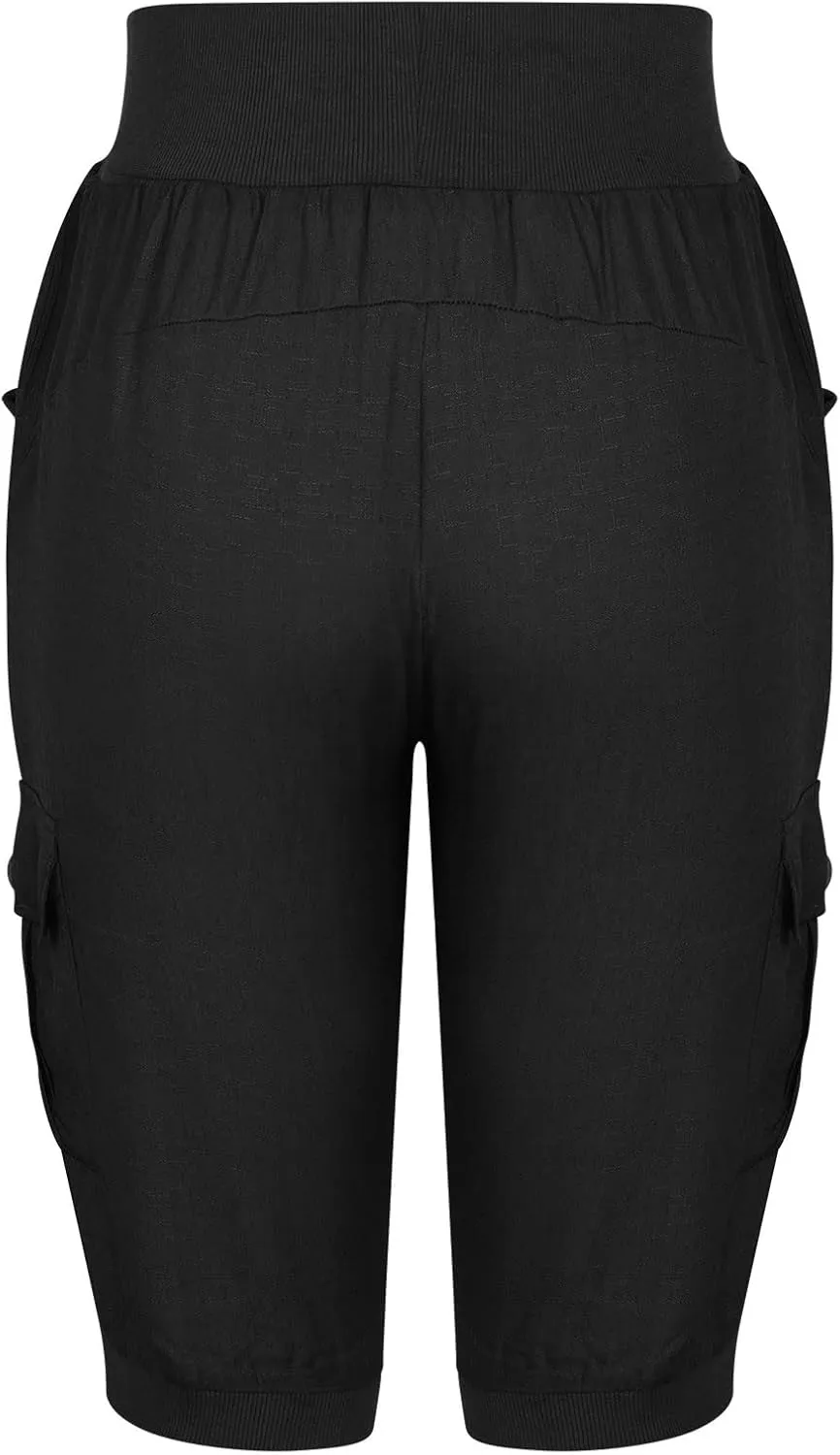 SMIDOW Capri Pants for Women Dressy Casual Drawstring Elastic High Waist Cotton Linen Trousers Active Running Sweatpants