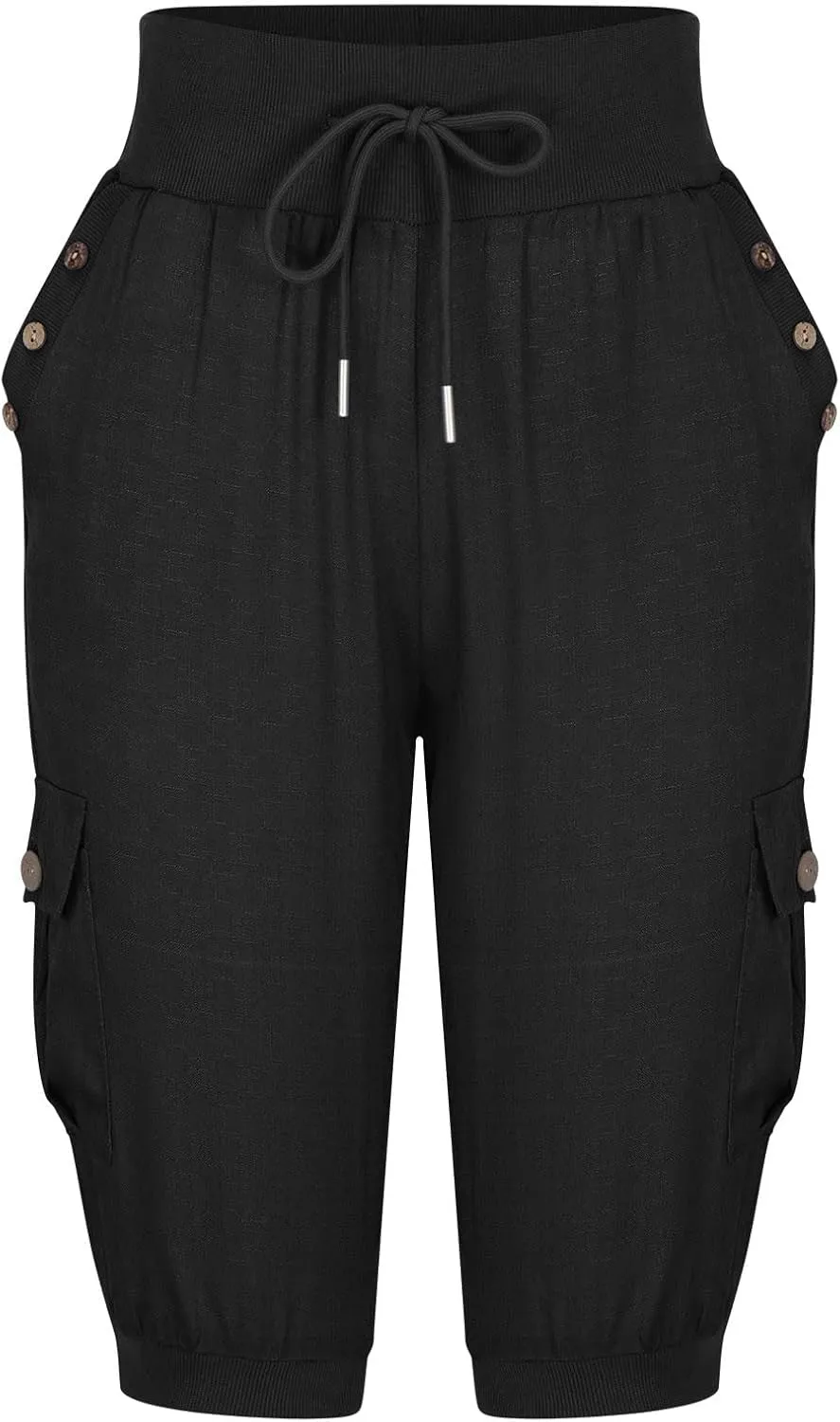 SMIDOW Capri Pants for Women Dressy Casual Drawstring Elastic High Waist Cotton Linen Trousers Active Running Sweatpants
