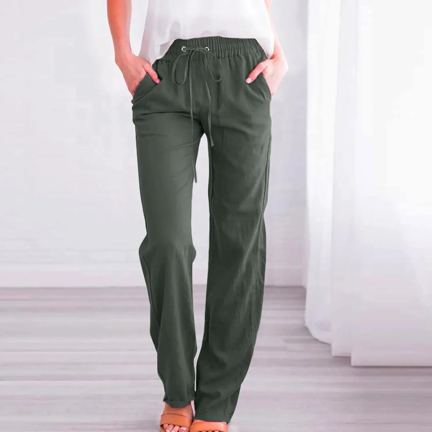 SMIDOW Sweatpants Women 2023 Casual Loose Drawstring Elastic High Waist Comfy Trousers Straight Leg Long Lounge Pant