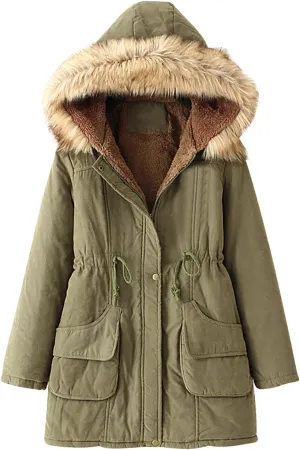 SMIDOW Winter Coats For Women 2023 Trendy Thicken Puffer Jackets With Faux Fur Hood Warm Parka Coat Outwear