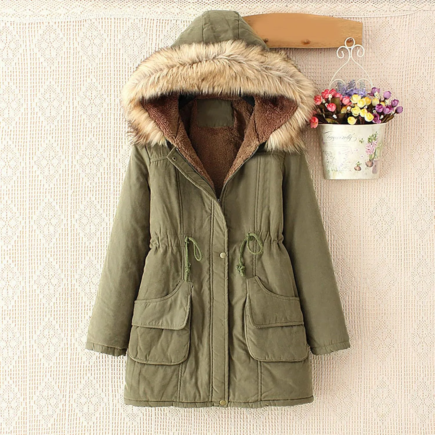 SMIDOW Winter Coats For Women 2023 Trendy Thicken Puffer Jackets With Faux Fur Hood Warm Parka Coat Outwear