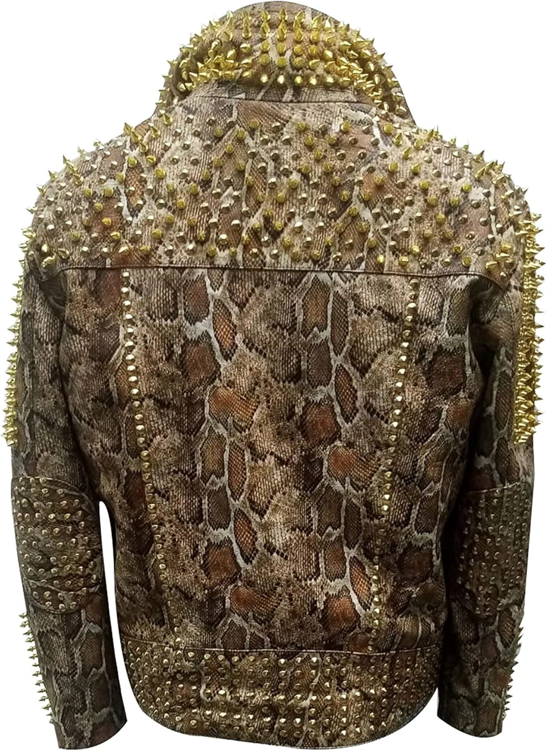 Snakeskin Print Jacket Men - Python Textured Studded Jacket - Rock Punk Spike Brando Motorcycle Leather Jacket