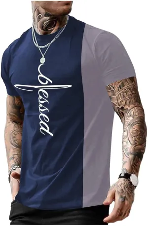 SOLY HUX Men's Color Block Letter Graphic Tops Short Sleeve T Shirt Summer Tee Top