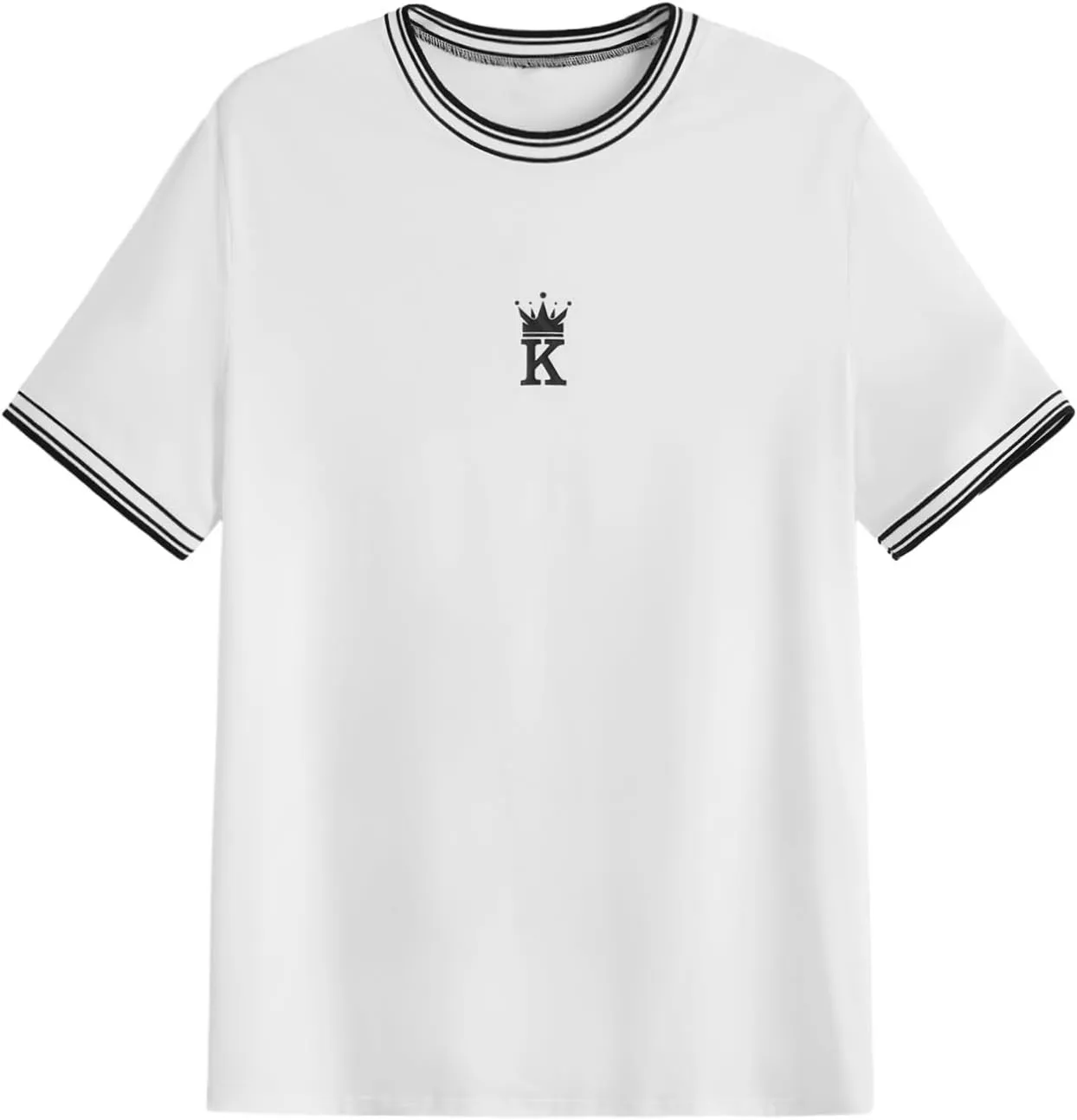 SOLY HUX Men's Crown Letter Print Striped Trim Tee Tops Short Sleeve Crew Neck Summer T Shirt