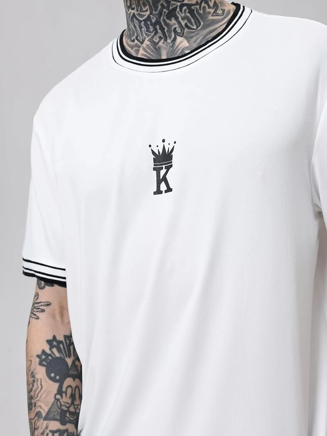 SOLY HUX Men's Crown Letter Print Striped Trim Tee Tops Short Sleeve Crew Neck Summer T Shirt