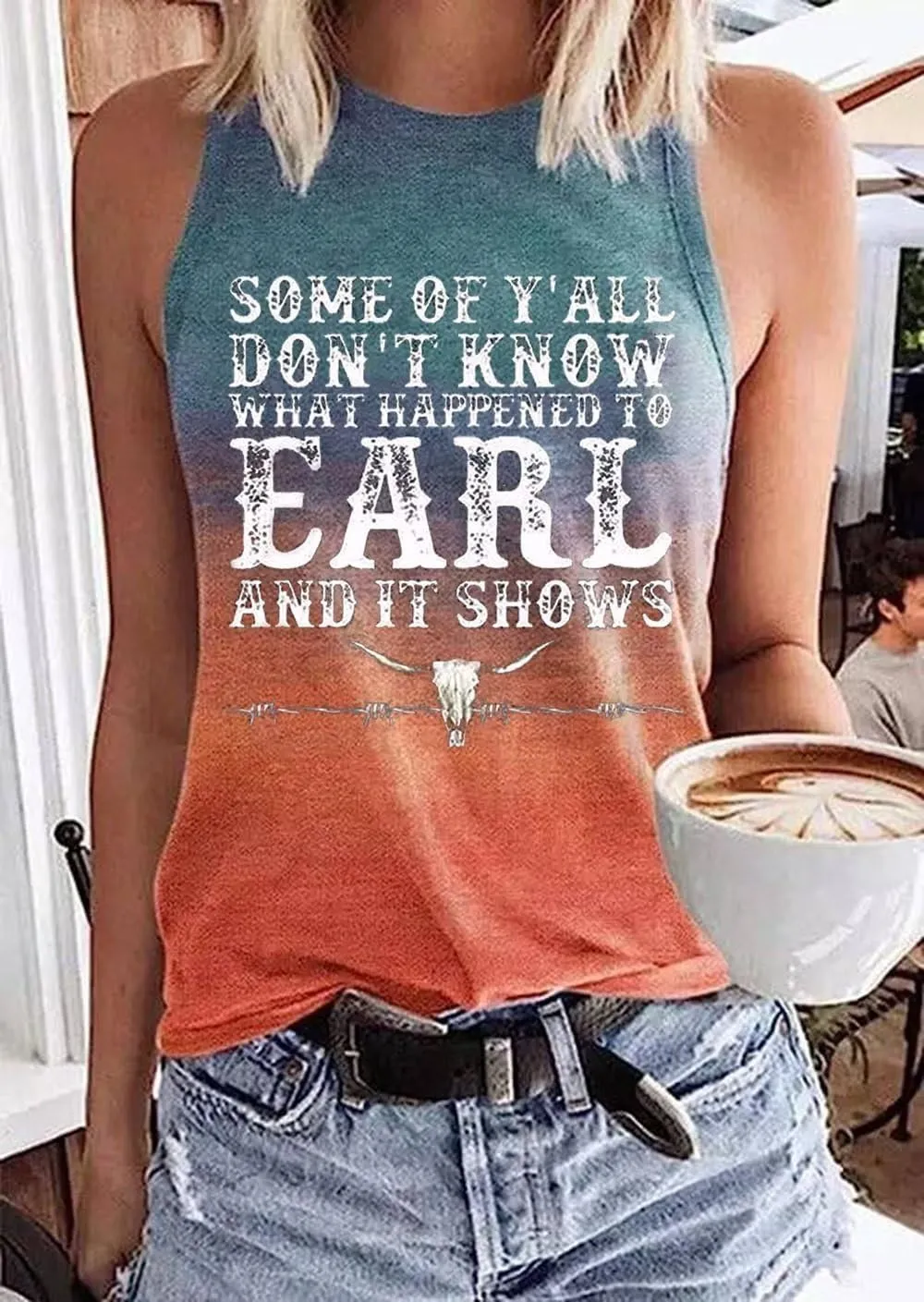 Some of Y'all Don't Know What Happened to Earl and It Shows Tank Tops Women Retro Steer Skull Sleeveless Summer Tops