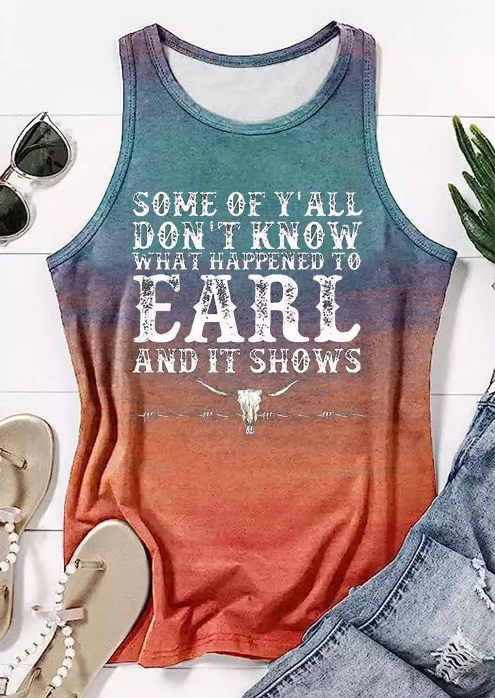 Some of Y'all Don't Know What Happened to Earl and It Shows Tank Tops Women Retro Steer Skull Sleeveless Summer Tops