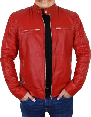 SpazeUp Vintage Motorcycle Sheepskin Leather Jackets for Men - Vintage Biker Leather Jacket Men Black Brown Red Blue