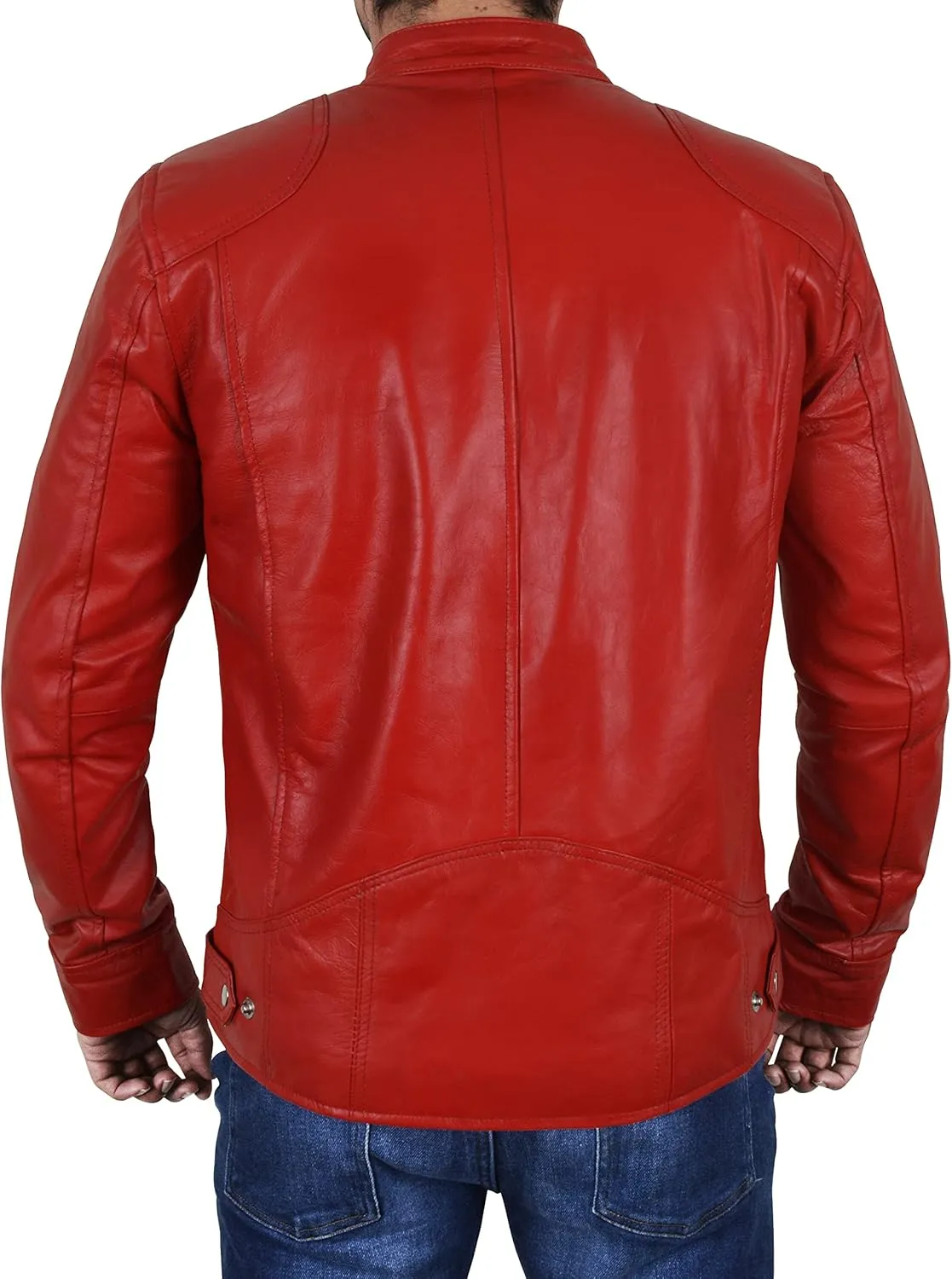 SpazeUp Vintage Motorcycle Sheepskin Leather Jackets for Men - Vintage Biker Leather Jacket Men Black Brown Red Blue