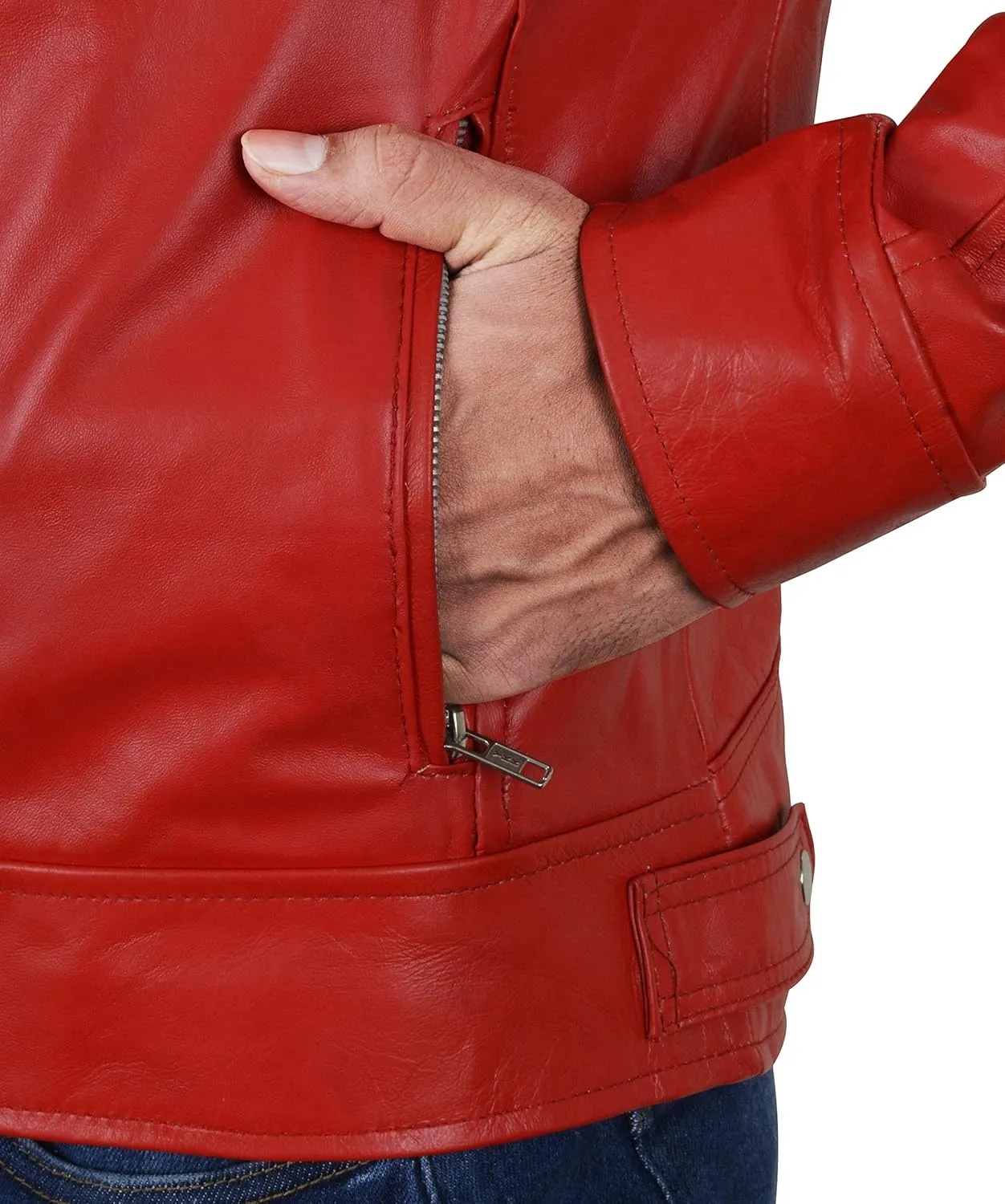 SpazeUp Vintage Motorcycle Sheepskin Leather Jackets for Men - Vintage Biker Leather Jacket Men Black Brown Red Blue