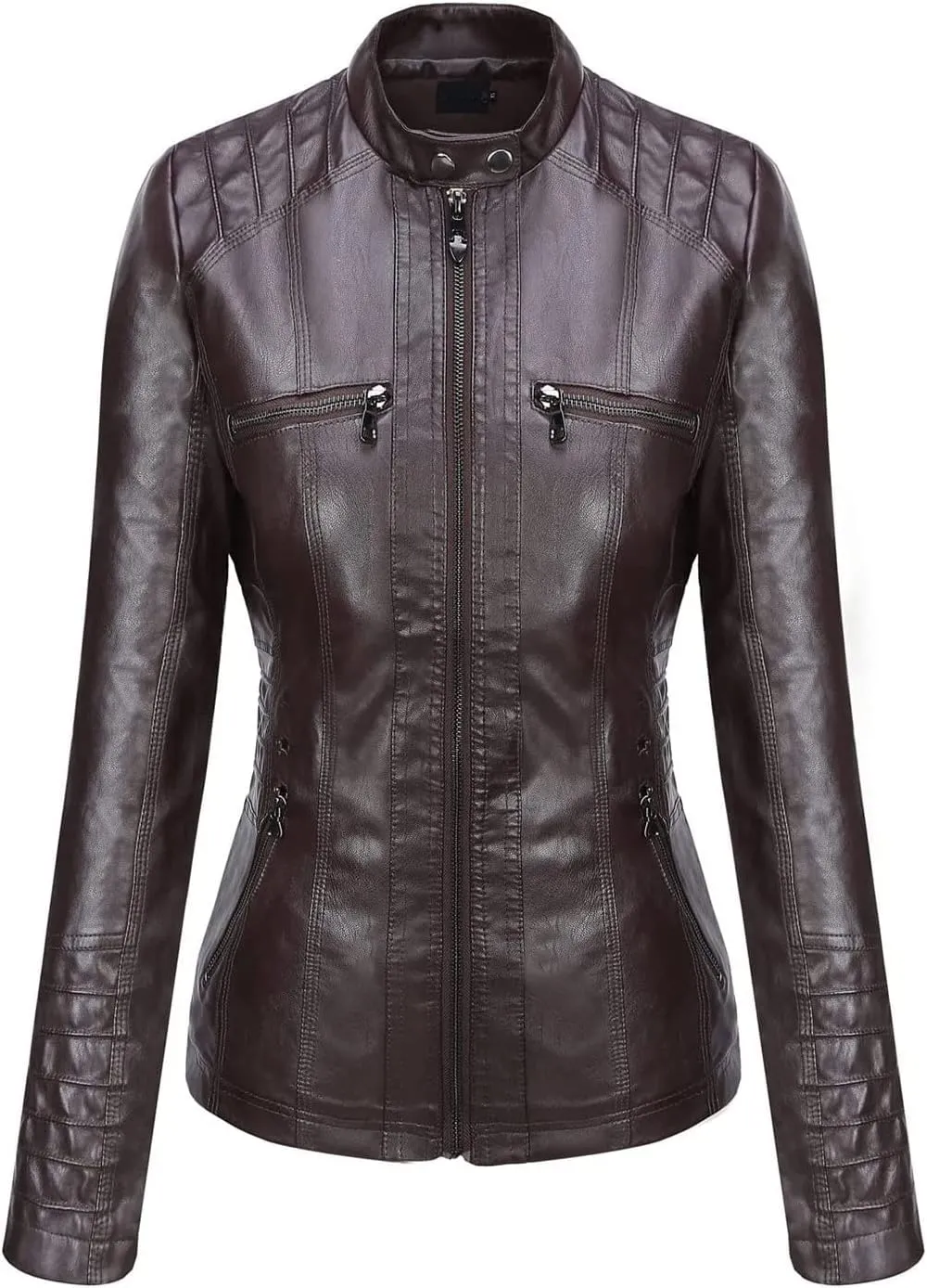 Springrain Women's Faux Leather Jacket Moto Biker Coat with Detachable Hood Motorcycle Jacket
