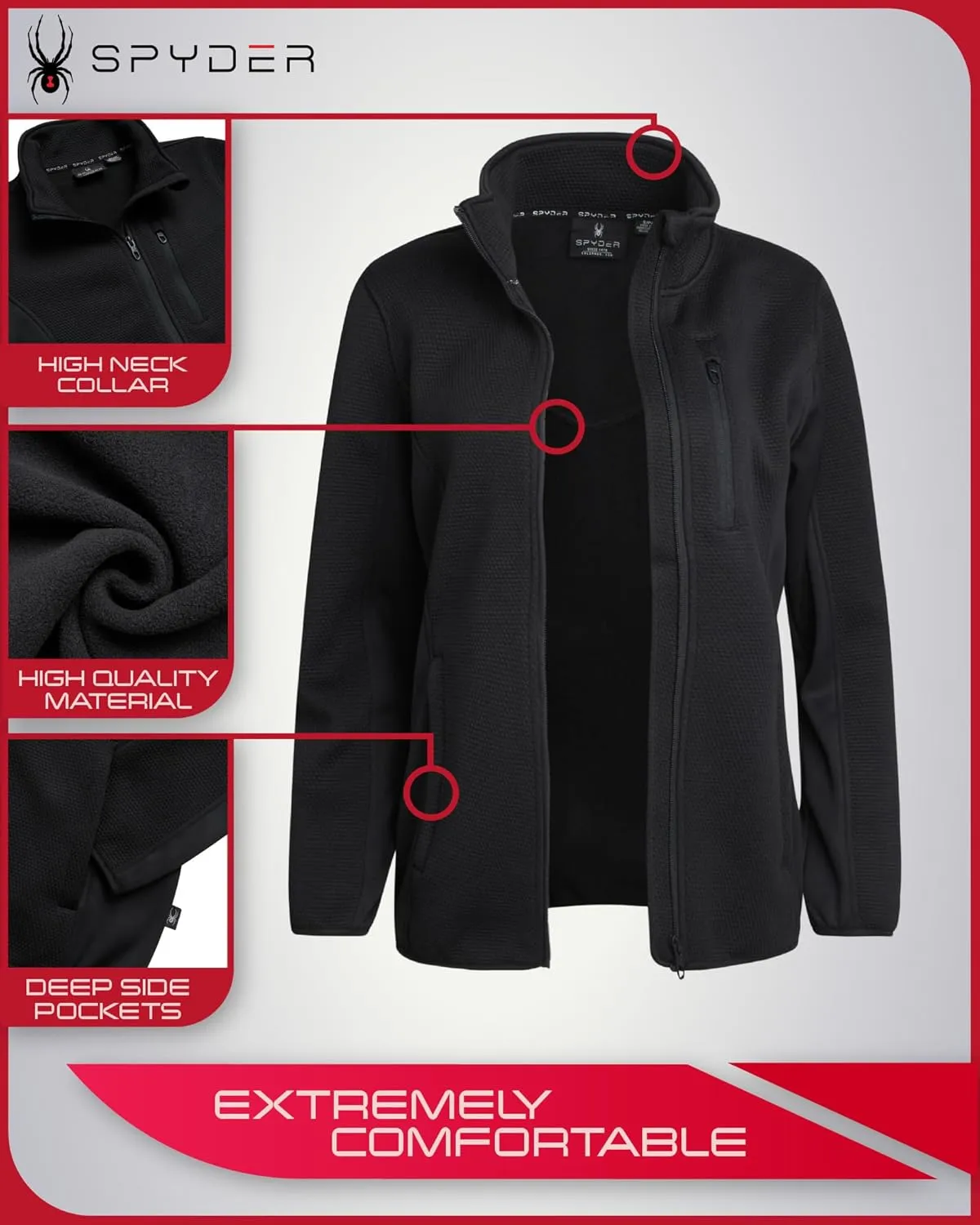 Spyder Women's Active Performance Fleece Jacket - Full Zip Lightweight Wind Resistant Windbreaker Sweater Jacket (Sizes:S-XL)