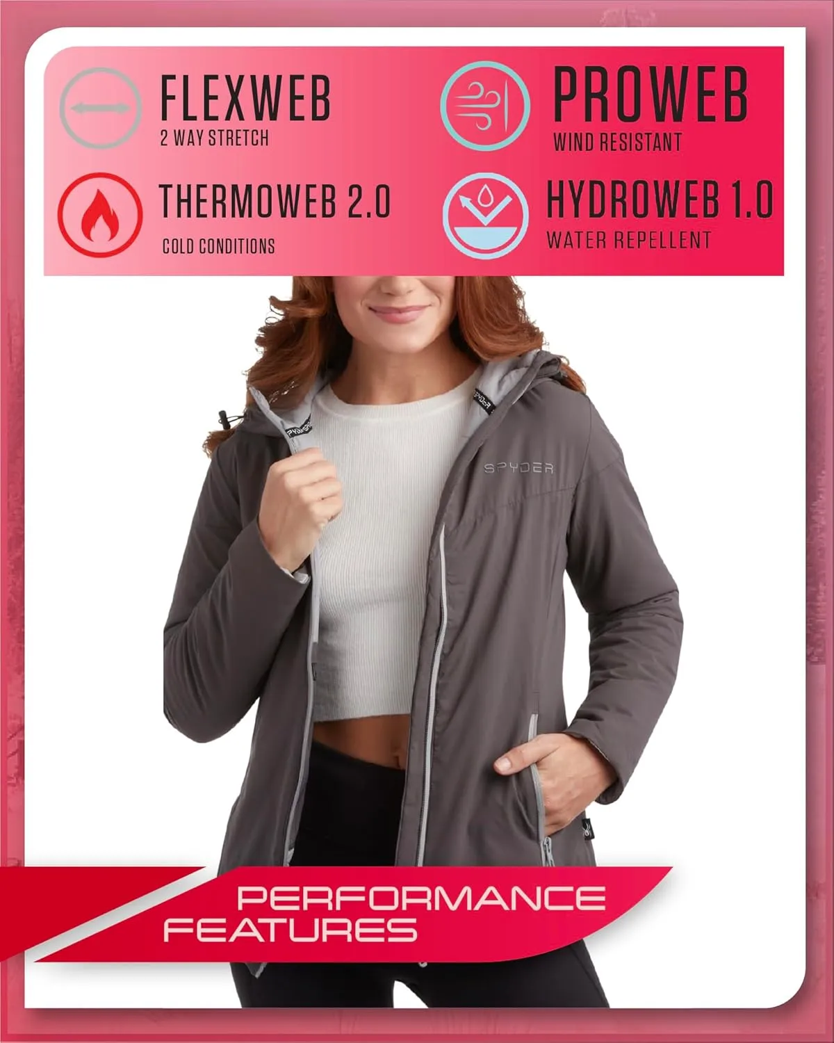 Spyder Women's Performance Windbreaker Jacket - Insulated Lightweight Full Zip Wind and Water-Resistant Hooded Jacket (S-XL)