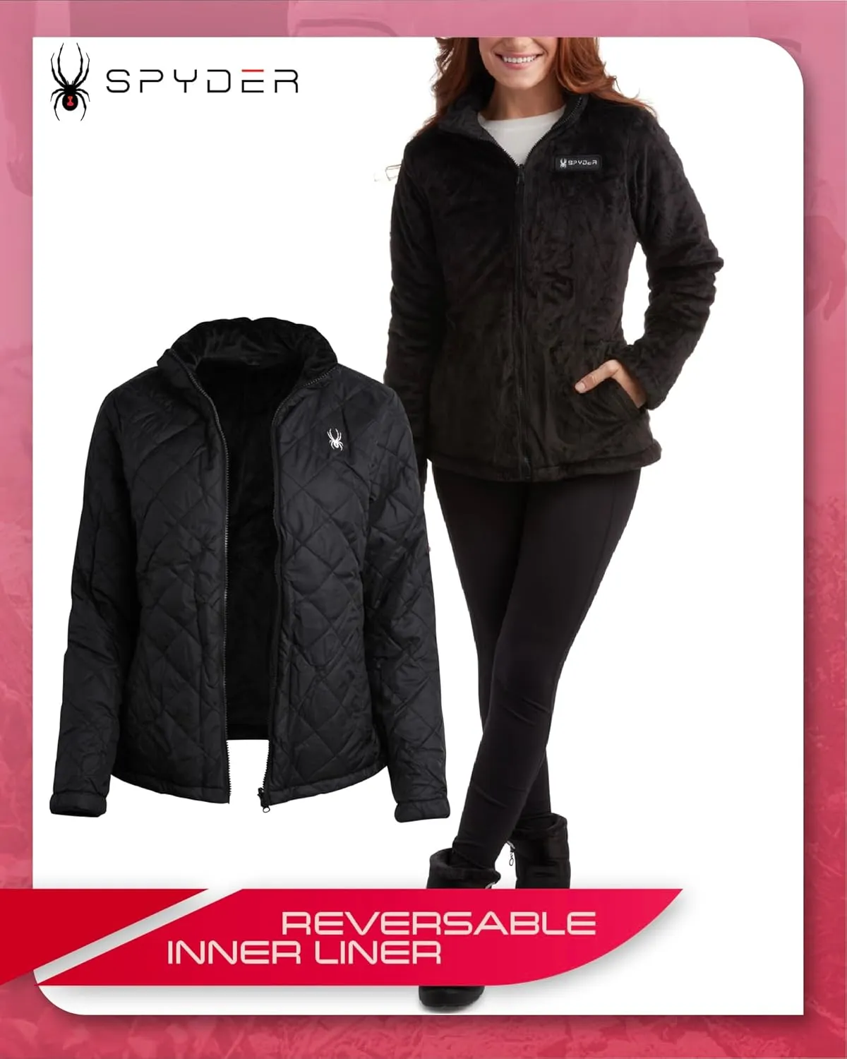 Spyder Women's Snow Ski Jacket - 3 Looks in 1 Insulated Puffer to Sherpa Fur Reversible Inner Winter Jackets for Women (S-XL)