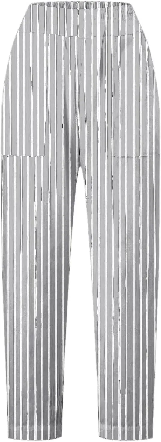 Striped Pants for Women Linen Striped Crop Casual Pants Summer Baggy Elastic High Waist Straight Leg Comfy Trousers