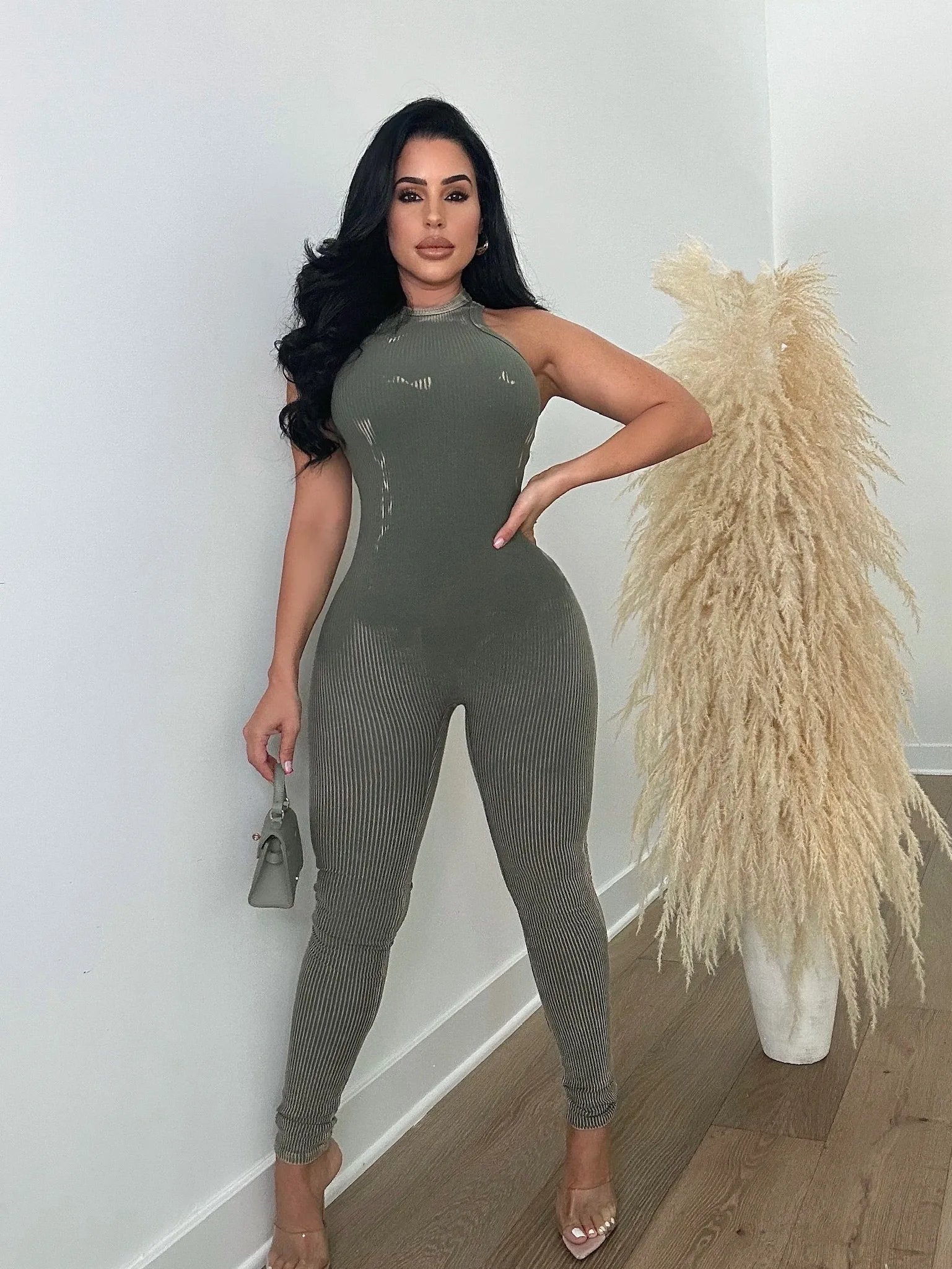 Stronger Ribbed Tie Dye Jumpsuit Green