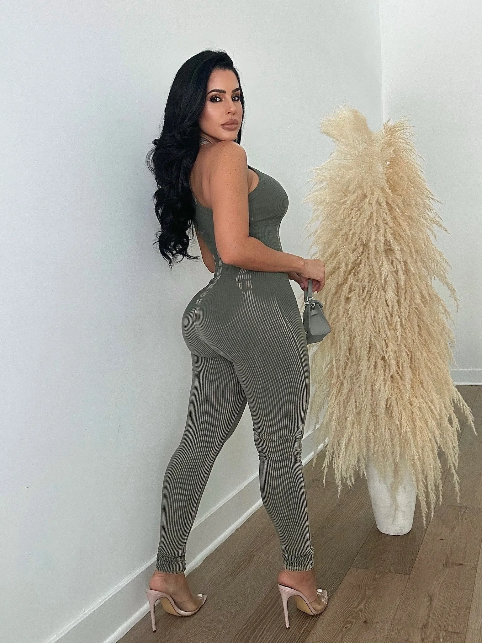 Stronger Ribbed Tie Dye Jumpsuit Green