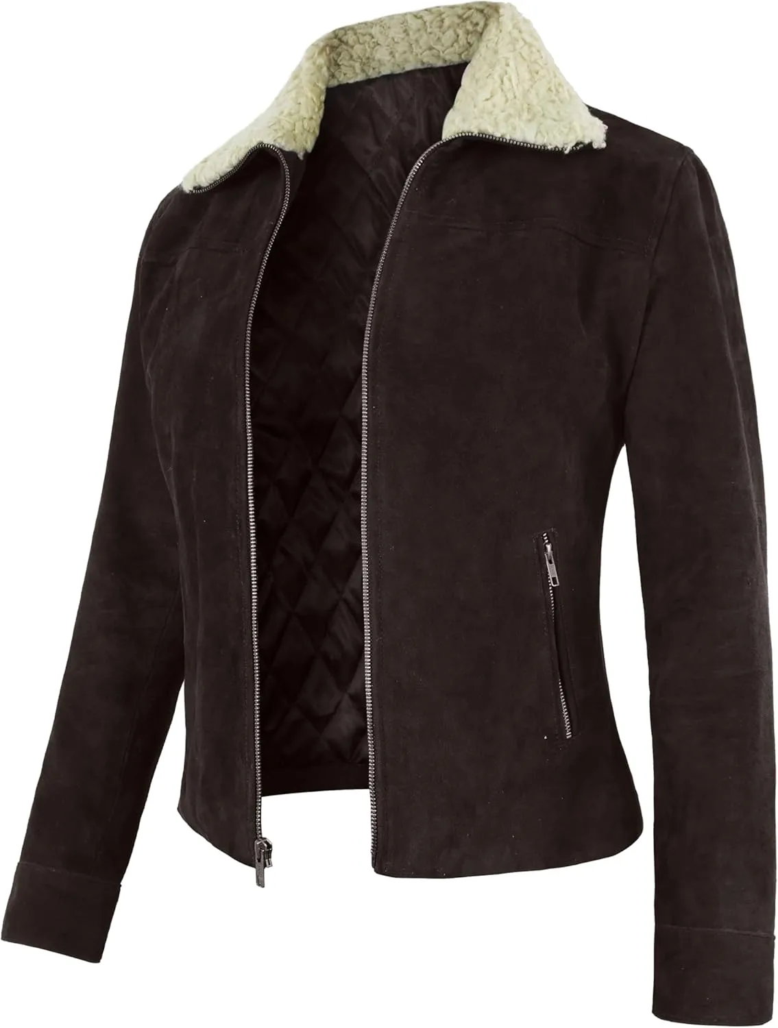 Suede Jacket Women - Sherpa Collar Womens Leather Jacket