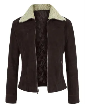 Suede Jacket Women - Sherpa Collar Womens Leather Jacket