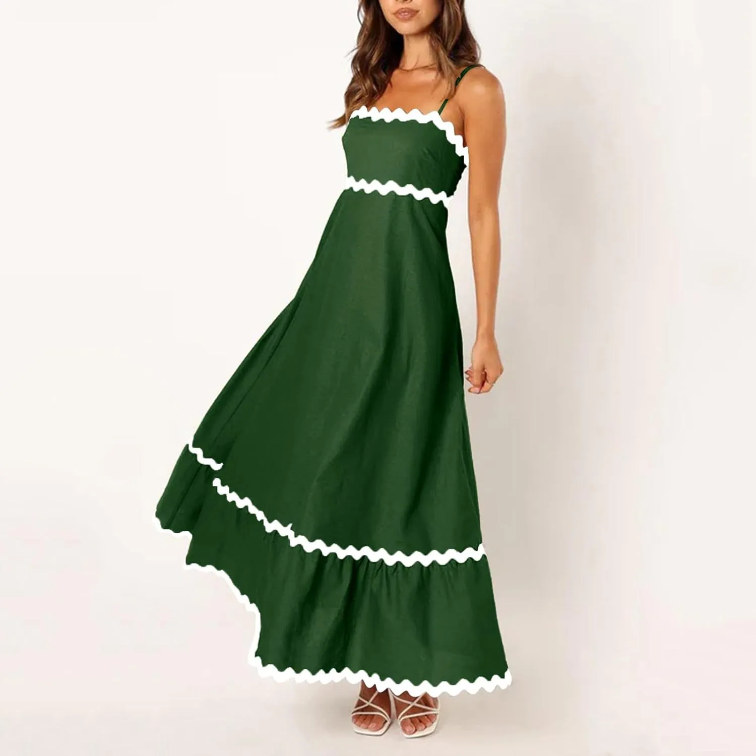 Summer Casual Dresses for Women 2024 Trendy Striped Sleeveless Spaghetti Strap A Line Sundress Elegant Flowy Long Maxi Dress