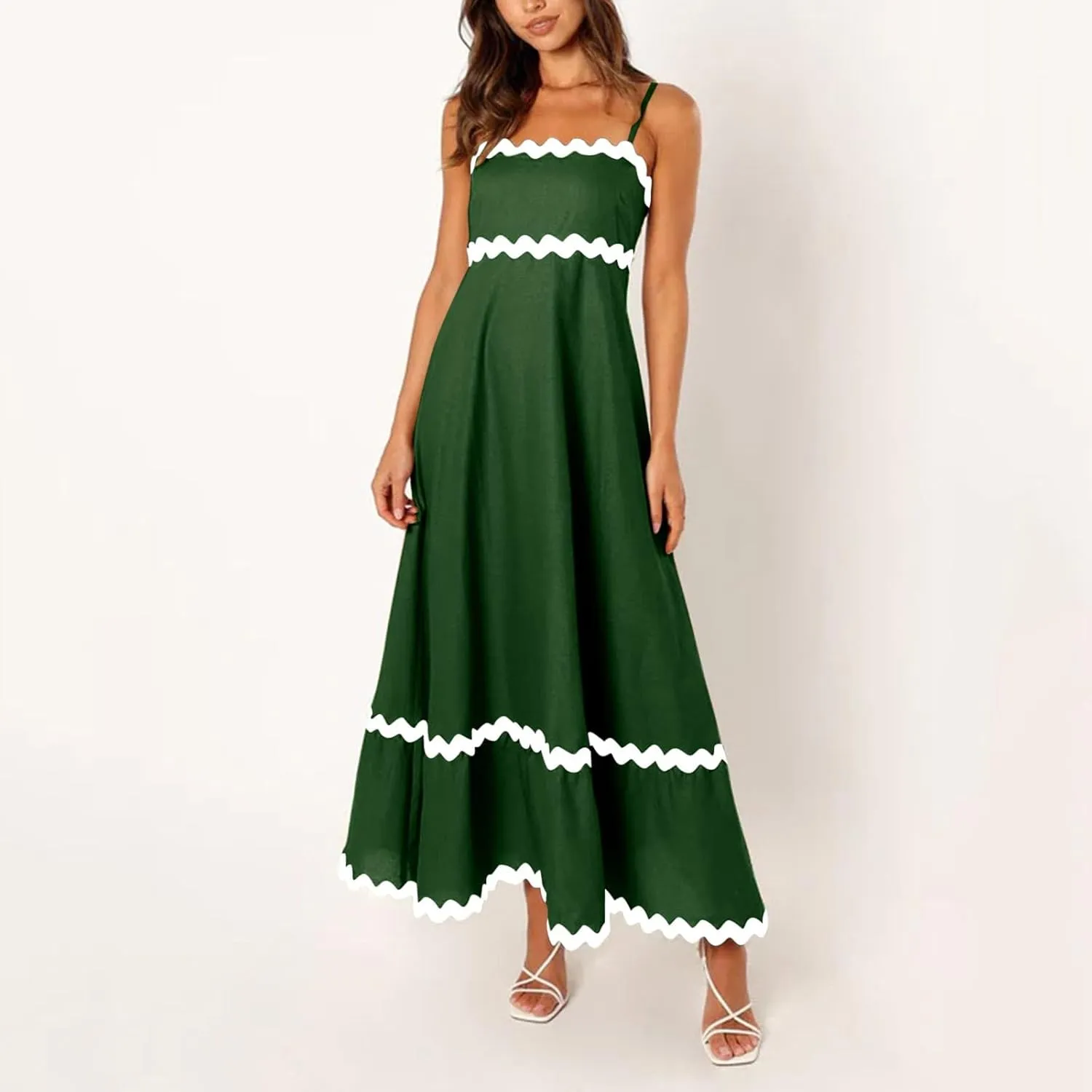 Summer Casual Dresses for Women 2024 Trendy Striped Sleeveless Spaghetti Strap A Line Sundress Elegant Flowy Long Maxi Dress
