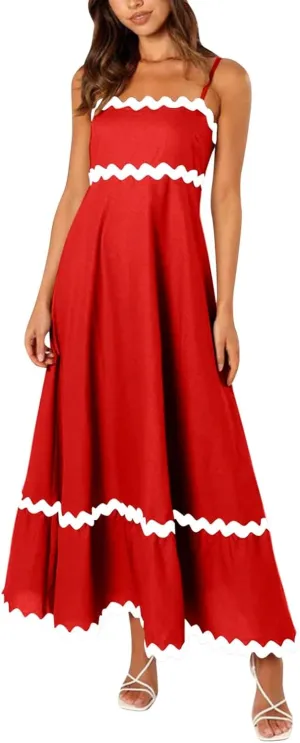 Summer Casual Dresses for Women 2024 Trendy Striped Sleeveless Spaghetti Strap A Line Sundress Elegant Flowy Long Maxi Dress