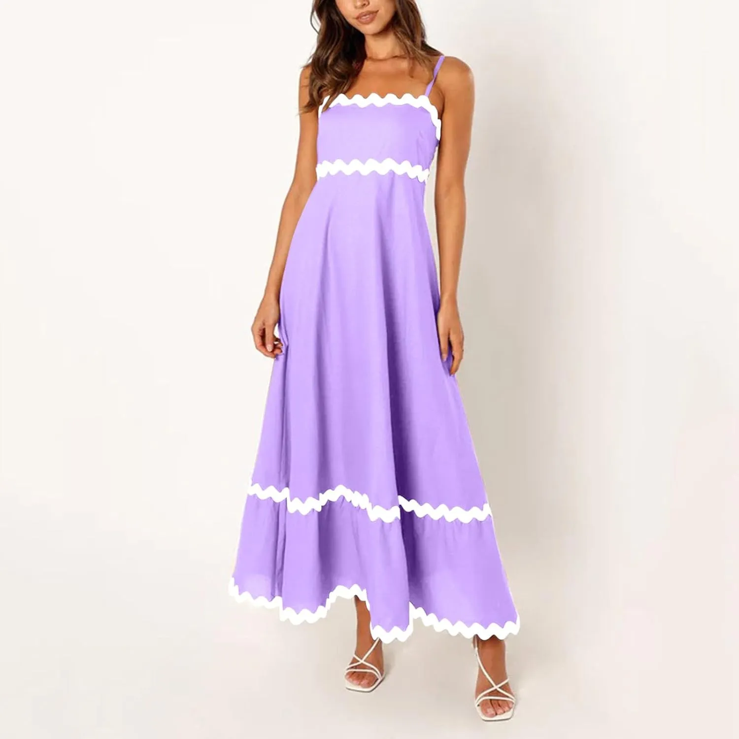 Summer Casual Dresses for Women 2024 Trendy Striped Sleeveless Spaghetti Strap A Line Sundress Elegant Flowy Long Maxi Dress
