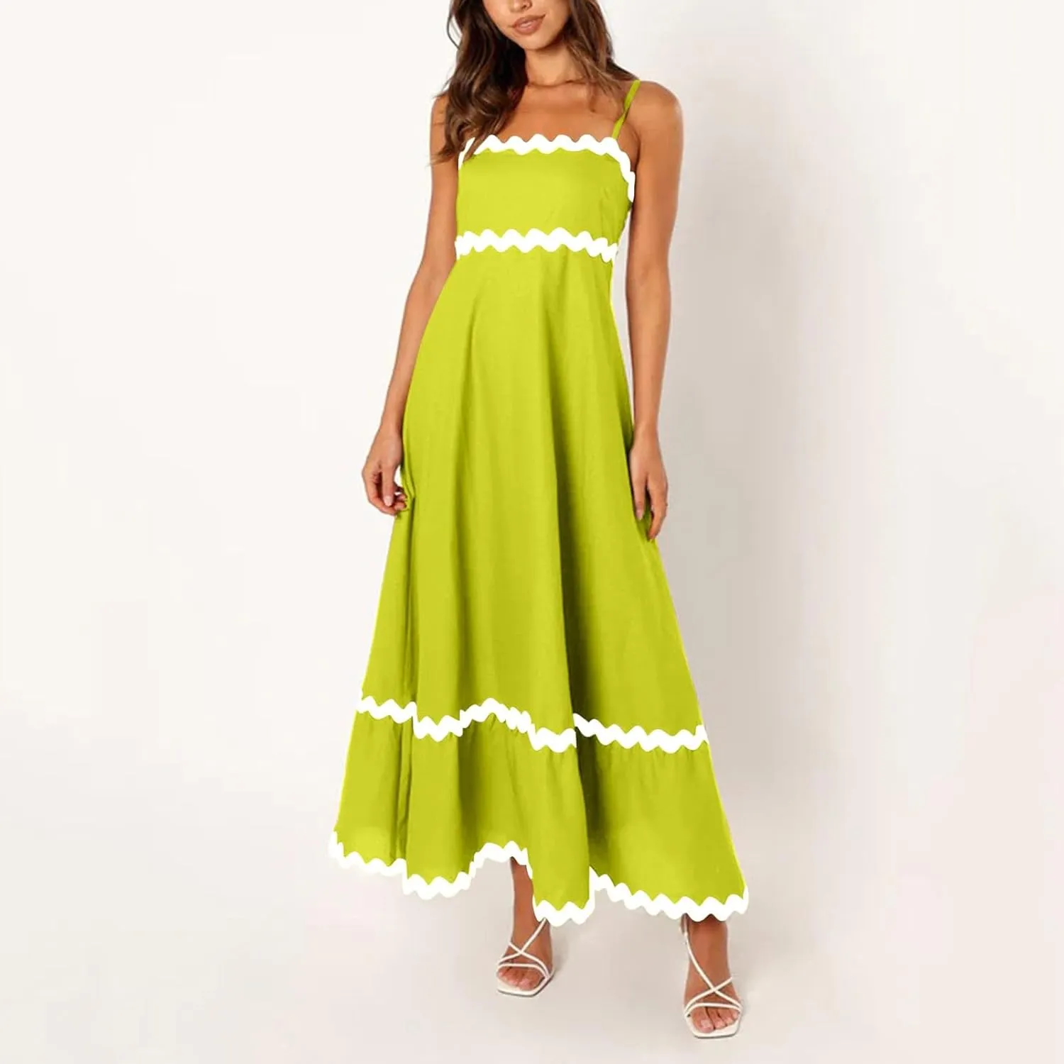 Summer Casual Dresses for Women 2024 Trendy Striped Sleeveless Spaghetti Strap A Line Sundress Elegant Flowy Long Maxi Dress