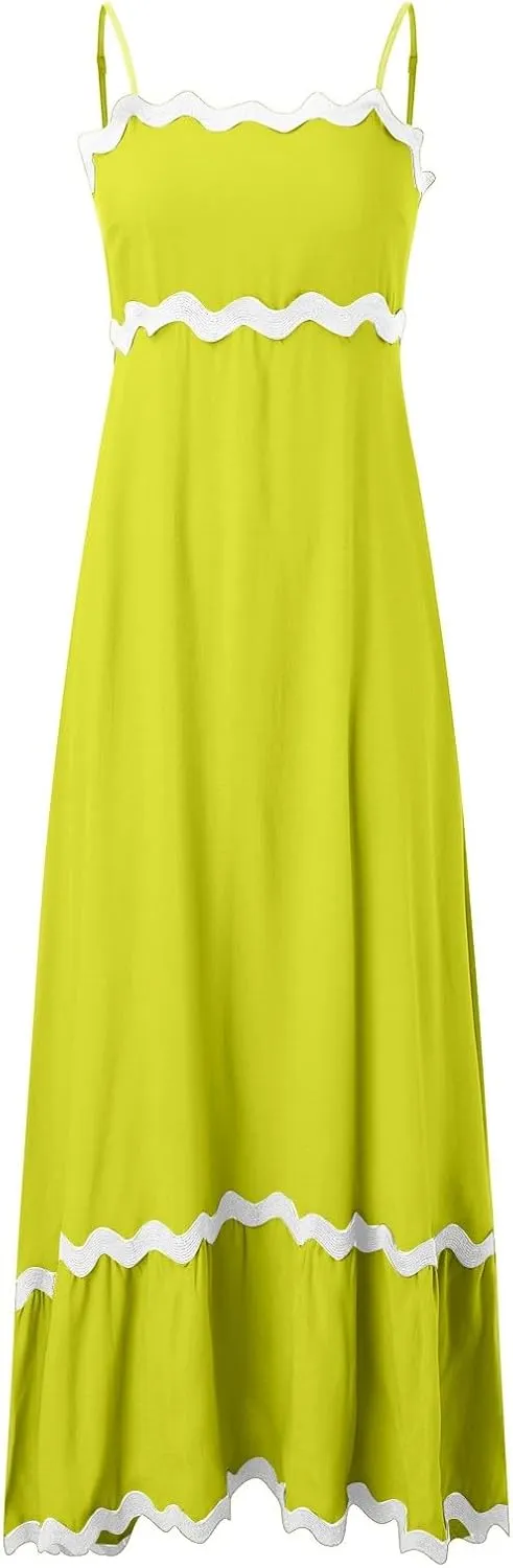 Summer Casual Dresses for Women 2024 Trendy Striped Sleeveless Spaghetti Strap A Line Sundress Elegant Flowy Long Maxi Dress
