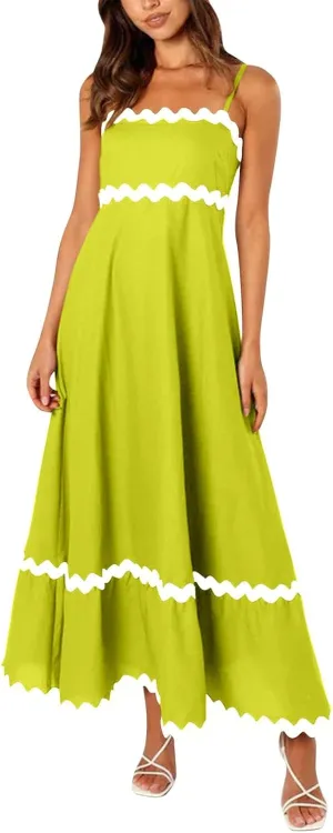 Summer Casual Dresses for Women 2024 Trendy Striped Sleeveless Spaghetti Strap A Line Sundress Elegant Flowy Long Maxi Dress