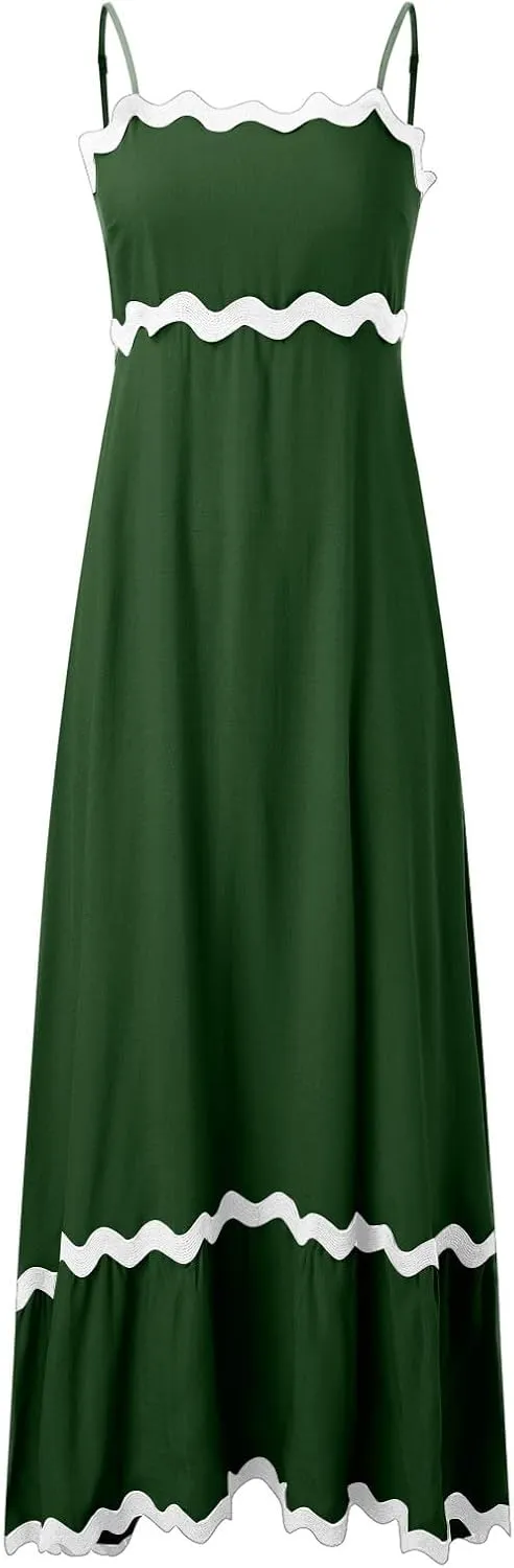 Summer Casual Dresses for Women 2024 Trendy Striped Sleeveless Spaghetti Strap A Line Sundress Elegant Flowy Long Maxi Dress