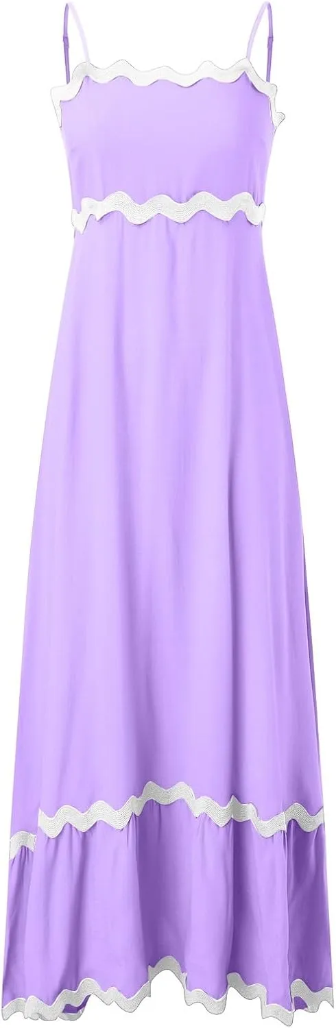 Summer Casual Dresses for Women 2024 Trendy Striped Sleeveless Spaghetti Strap A Line Sundress Elegant Flowy Long Maxi Dress
