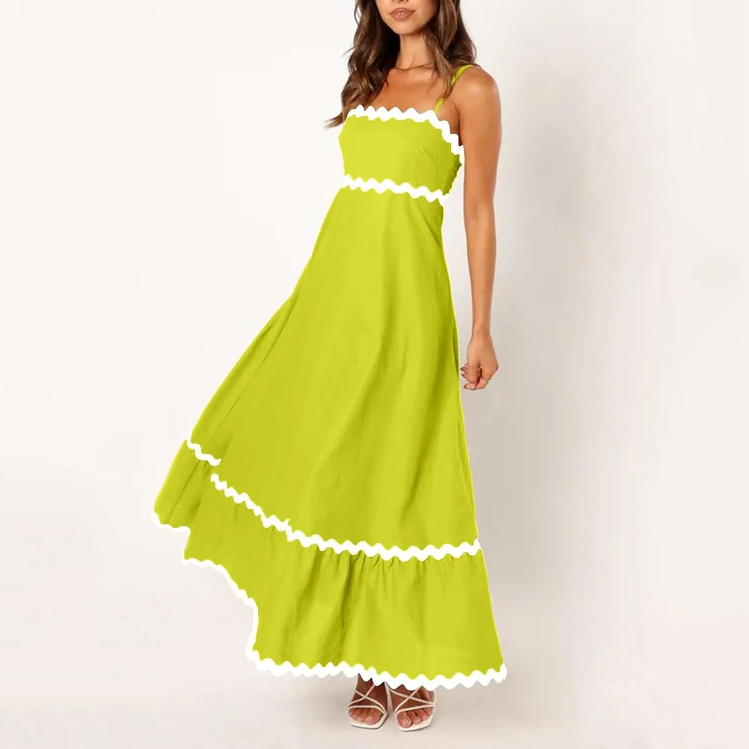 Summer Casual Dresses for Women 2024 Trendy Striped Sleeveless Spaghetti Strap A Line Sundress Elegant Flowy Long Maxi Dress