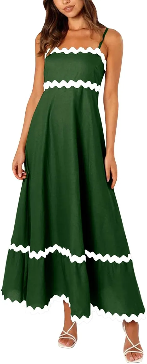 Summer Casual Dresses for Women 2024 Trendy Striped Sleeveless Spaghetti Strap A Line Sundress Elegant Flowy Long Maxi Dress