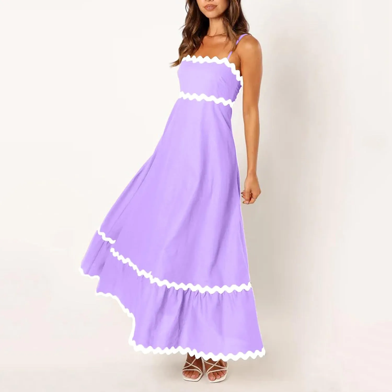 Summer Casual Dresses for Women 2024 Trendy Striped Sleeveless Spaghetti Strap A Line Sundress Elegant Flowy Long Maxi Dress