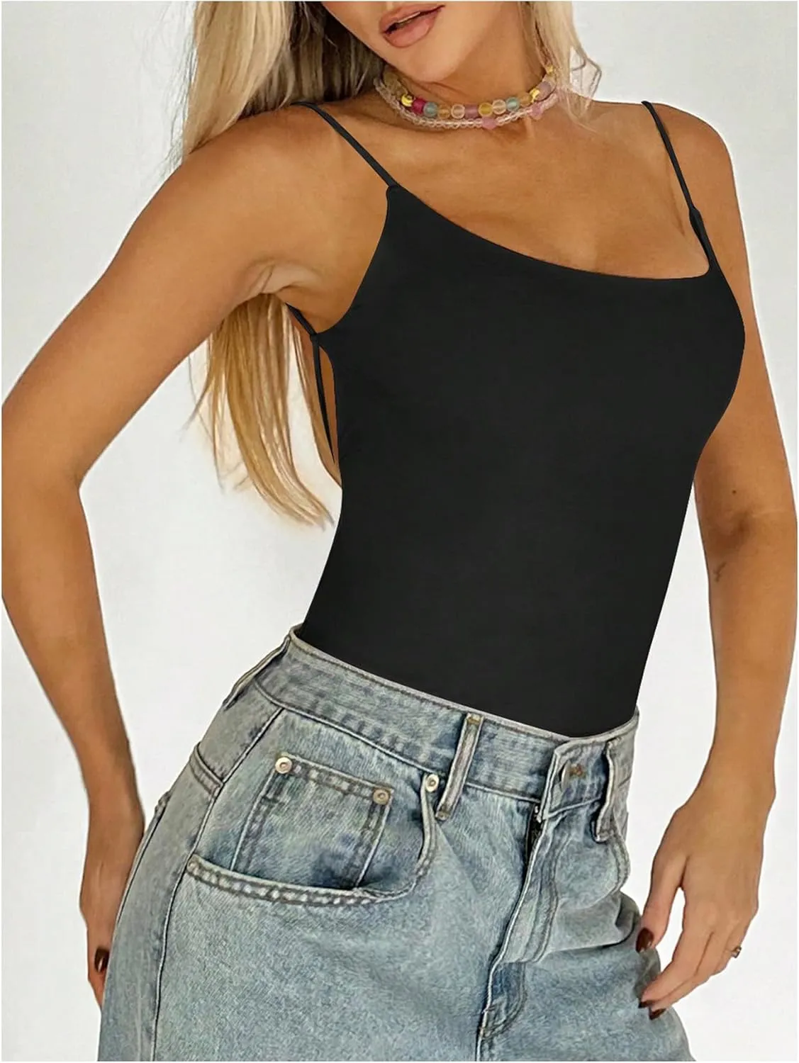SweatyRocks Women's Backless Camisole Tops Criss Cross Fitted Spaghetti Strap Tank Top