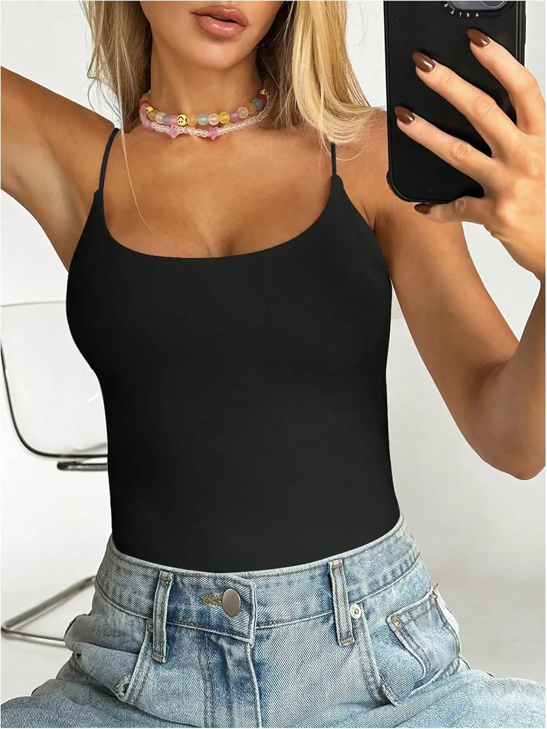 SweatyRocks Women's Backless Camisole Tops Criss Cross Fitted Spaghetti Strap Tank Top