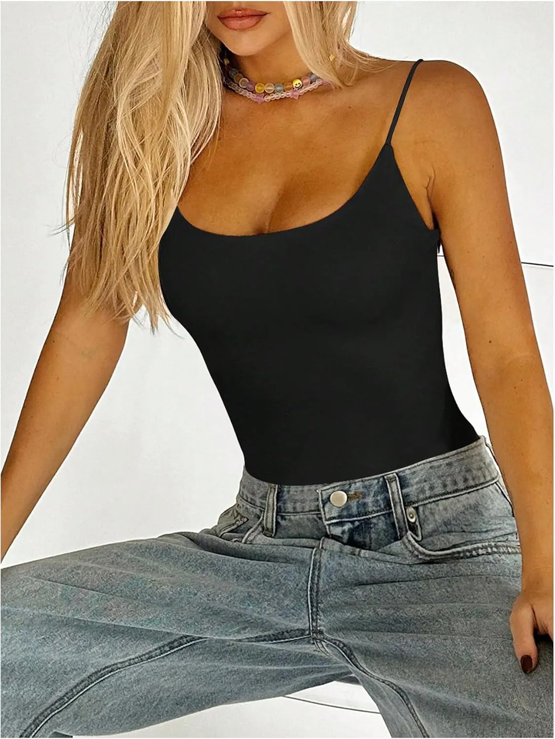 SweatyRocks Women's Backless Camisole Tops Criss Cross Fitted Spaghetti Strap Tank Top