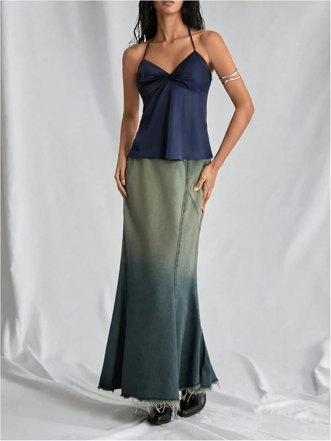 SweatyRocks Women's Ruched Satin Halter Tops Sleeveless Summer Camisole Going Out Top