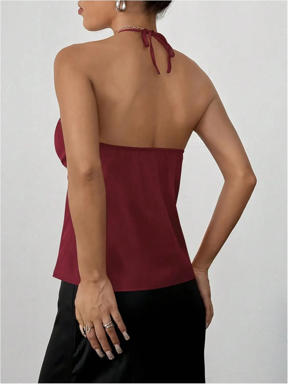 SweatyRocks Women's Ruched Satin Halter Tops Sleeveless Summer Camisole Going Out Top