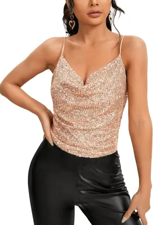 SweatyRocks Women's Sleeveless Sparkle Sequin Cami Crop Top Spaghetti Strap Party Tops