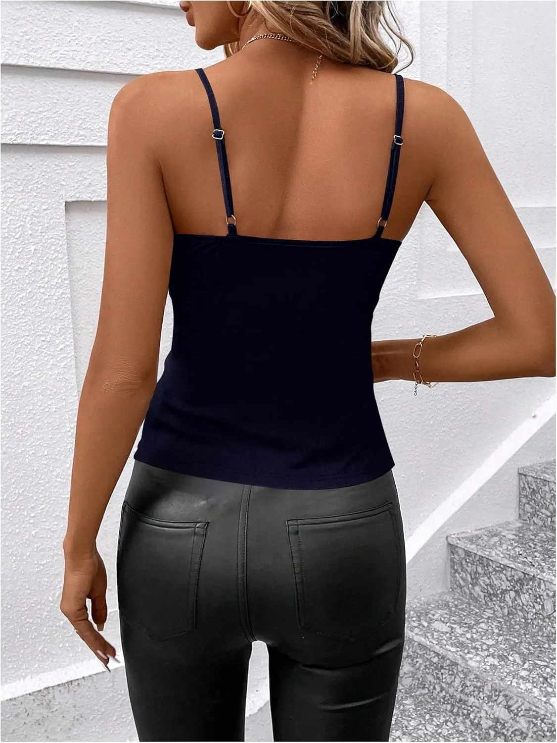 SweatyRocks Women's Twist Wrap V Neck Spaghetti Strap Ruched Camisole Tank Top