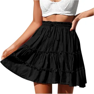 TANGNADE Mini Skirts for Women High Waisted Casual Boho Ruffle Elegant Flowy Tiered Beach Trendy Summer A-Line Skater Skirt