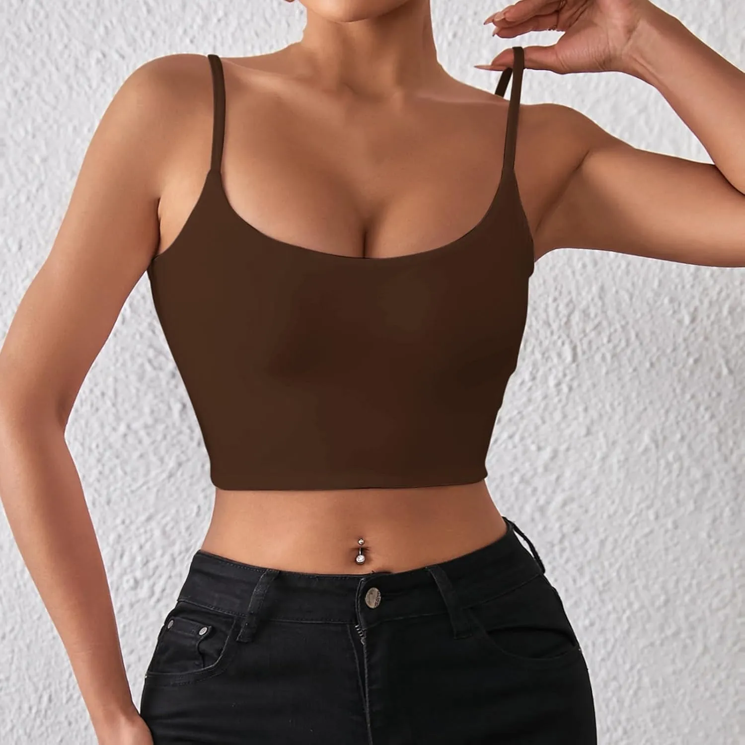 Tank Top with Built in Bra for Women Summer Camisole Sleeveless Square Neck Spaghetti Strap Tank Tops Basic Shirt